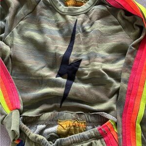 Aviator Nation adult Camo sweatsuit with neon  Stripes